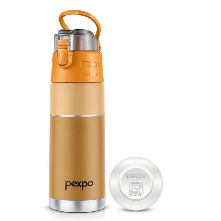 Buy Pexpo Cardio Hot & Cold Water Bottle | Mustuard Yellow | Double Wall | 750 ml |