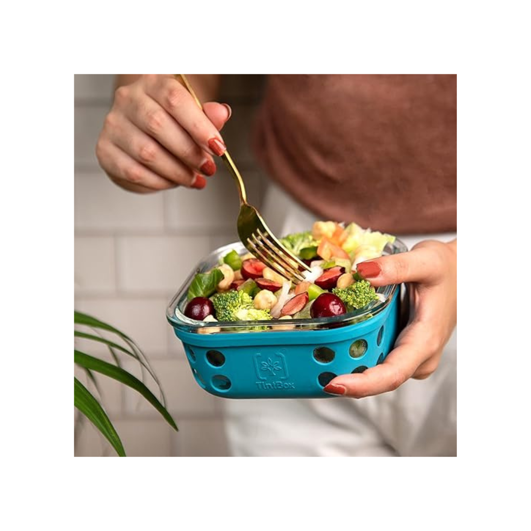 TintBox Glass Lunch Box with Glass Lid | Marine Grey | 500ml |