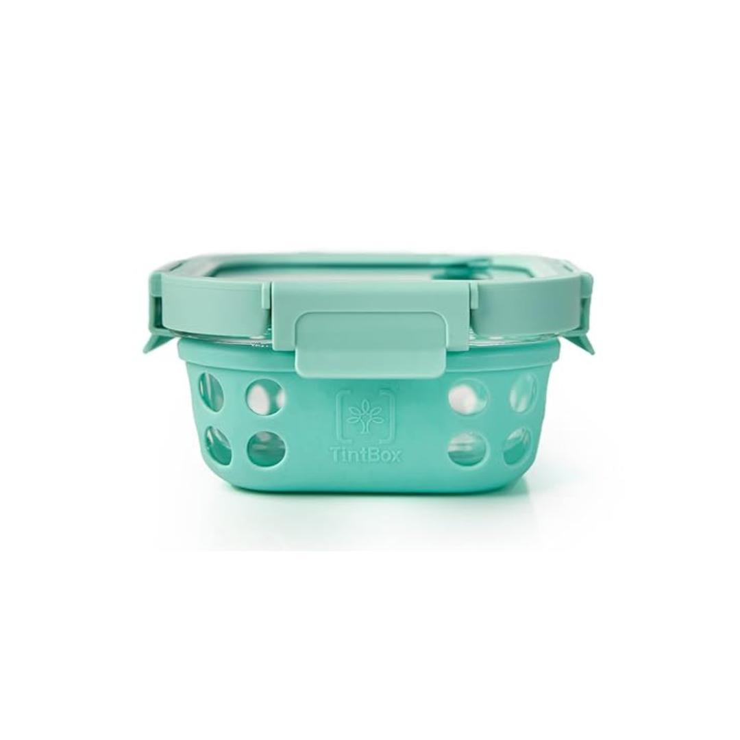 TintBox Glass Lunch Box with Glass Lid | Coral Green | 500ml |