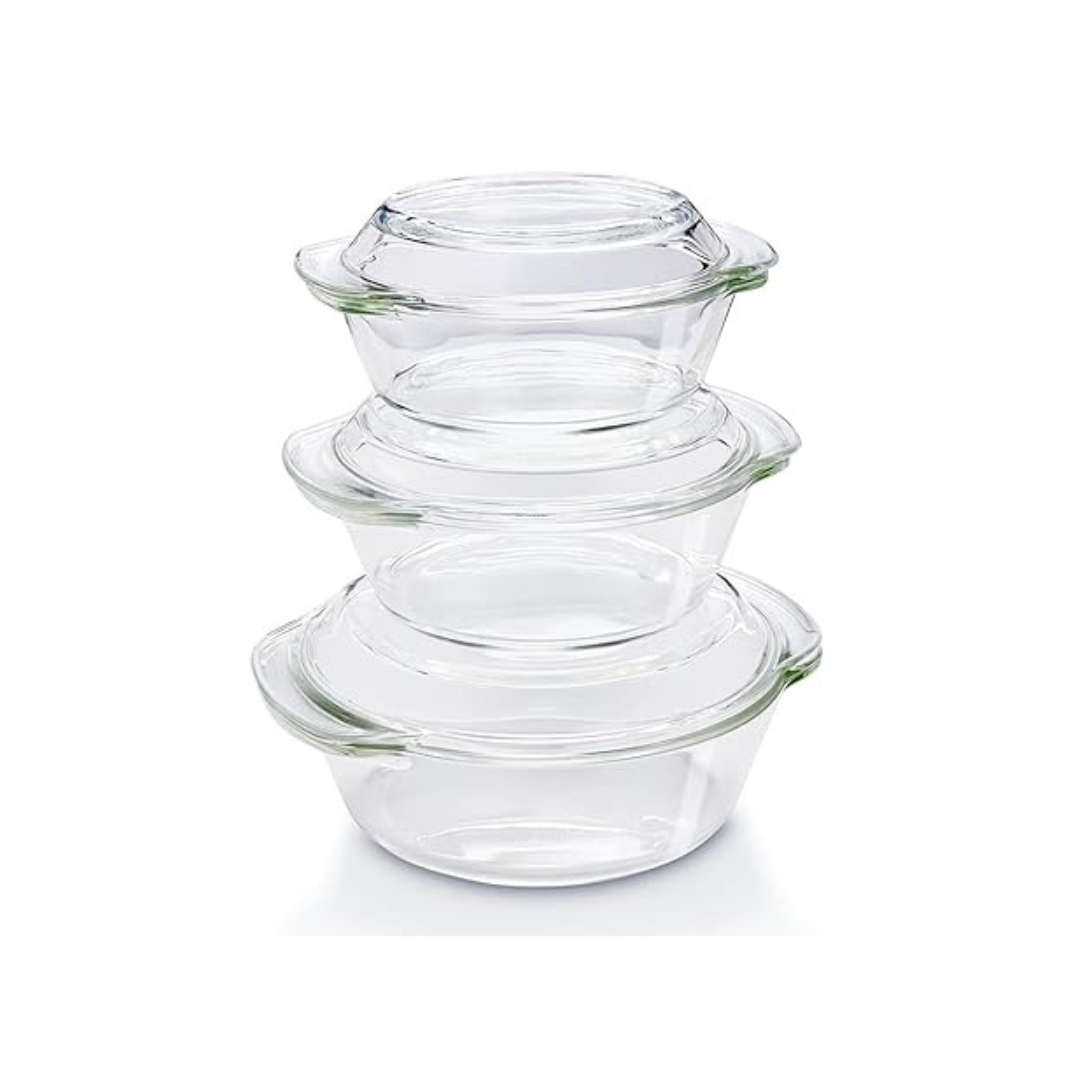 Buy Borosil Glass Casserole - Glass Lid | Set of 3 | (700ml + 1 Litre + 1.5 Litre)