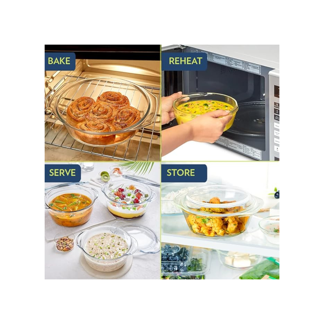 Buy Borosil Glass Casserole - Glass Lid | Set of 3 | (700ml + 1 Litre + 1.5 Litre)