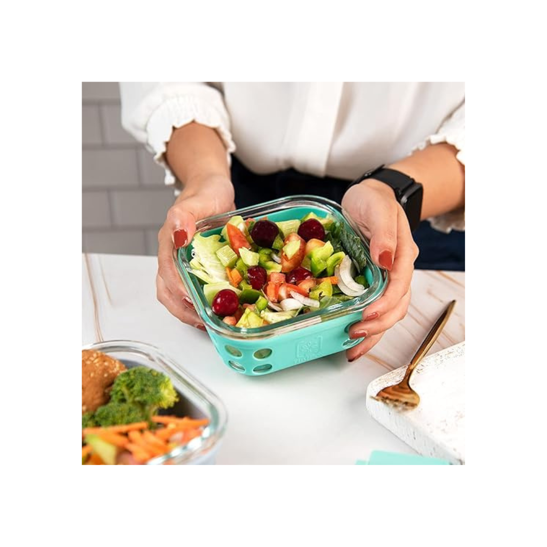 TintBox Glass Lunch Box with Glass Lid | Coral Green | 500ml |
