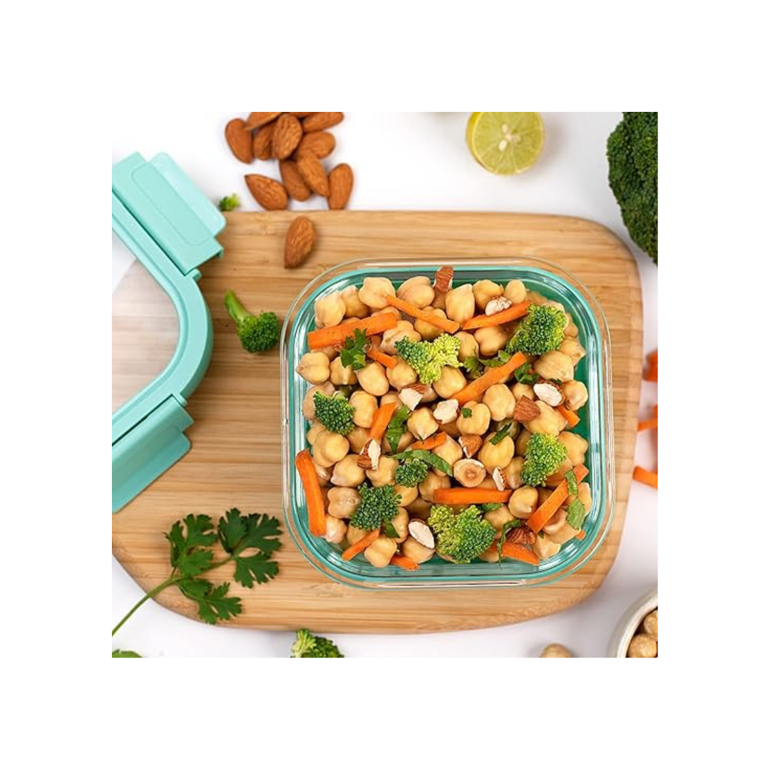 TintBox Glass Lunch Box with Glass Lid | Coral Green | 500ml |