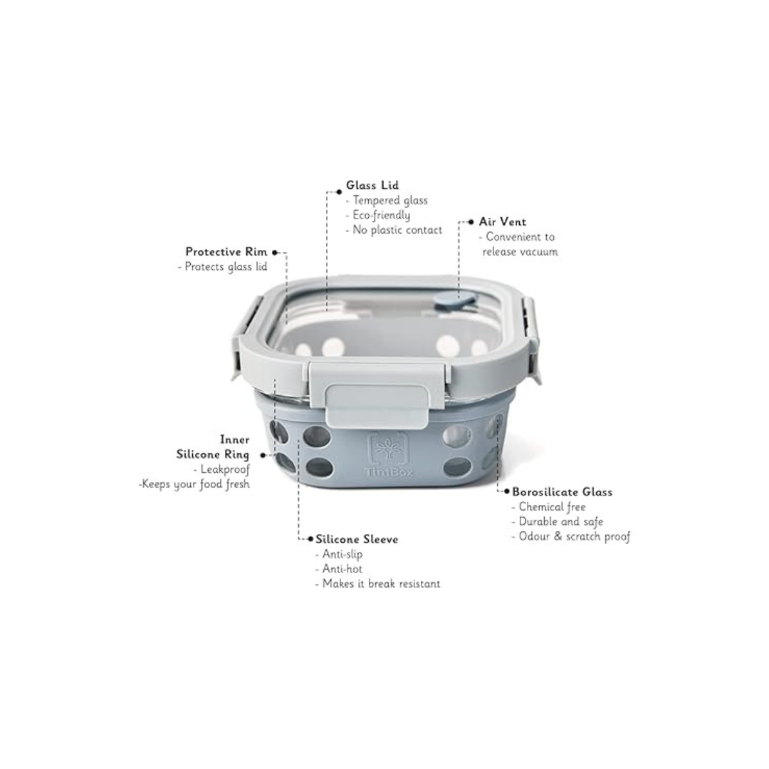 TintBox Glass Lunch Box with Glass Marine Grey | 500ml |