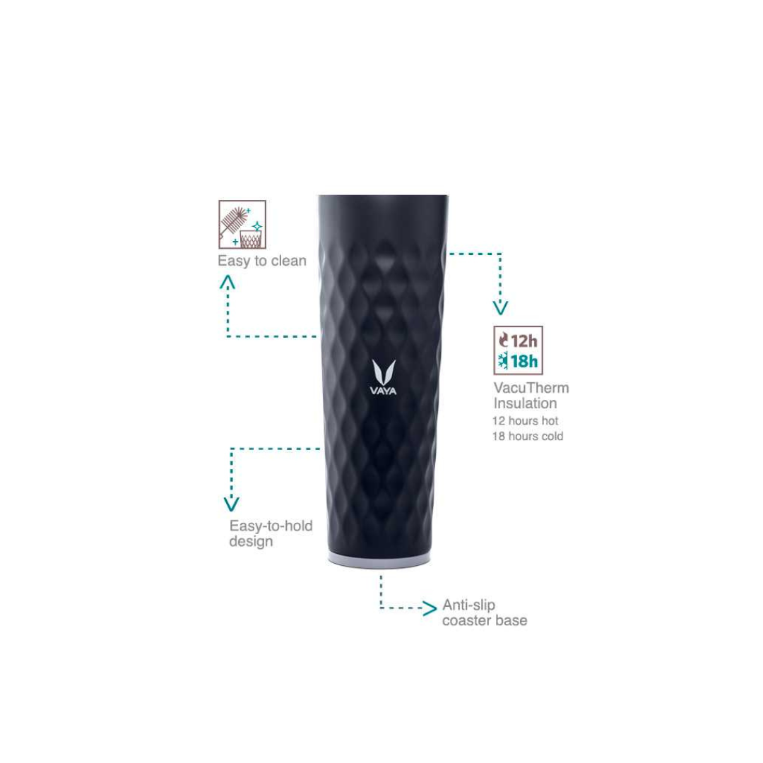 Vaya Drynk Thermosteel Water Bottle with Sipper | Black |