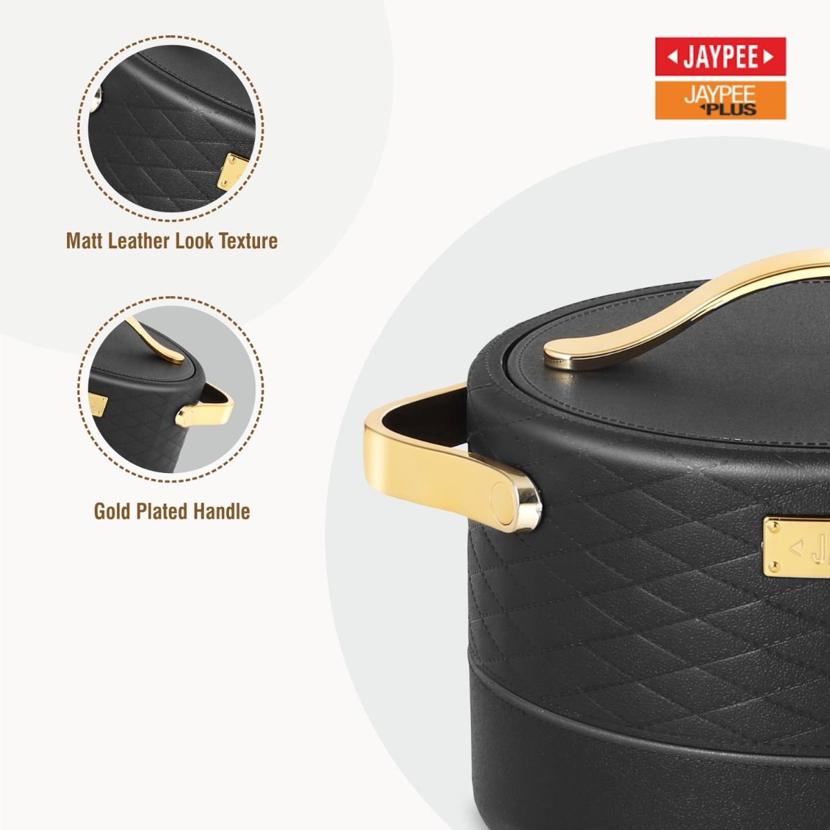 Jaypee Luxura Inner Stainless Steel Casserole | 2000ml | Black | Unique Design | Hot Case |