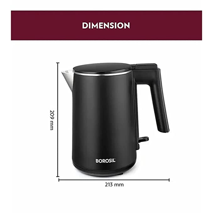 Borosil Cooltouch Stainless Steel Electric Kettle | 1 L| Black |
