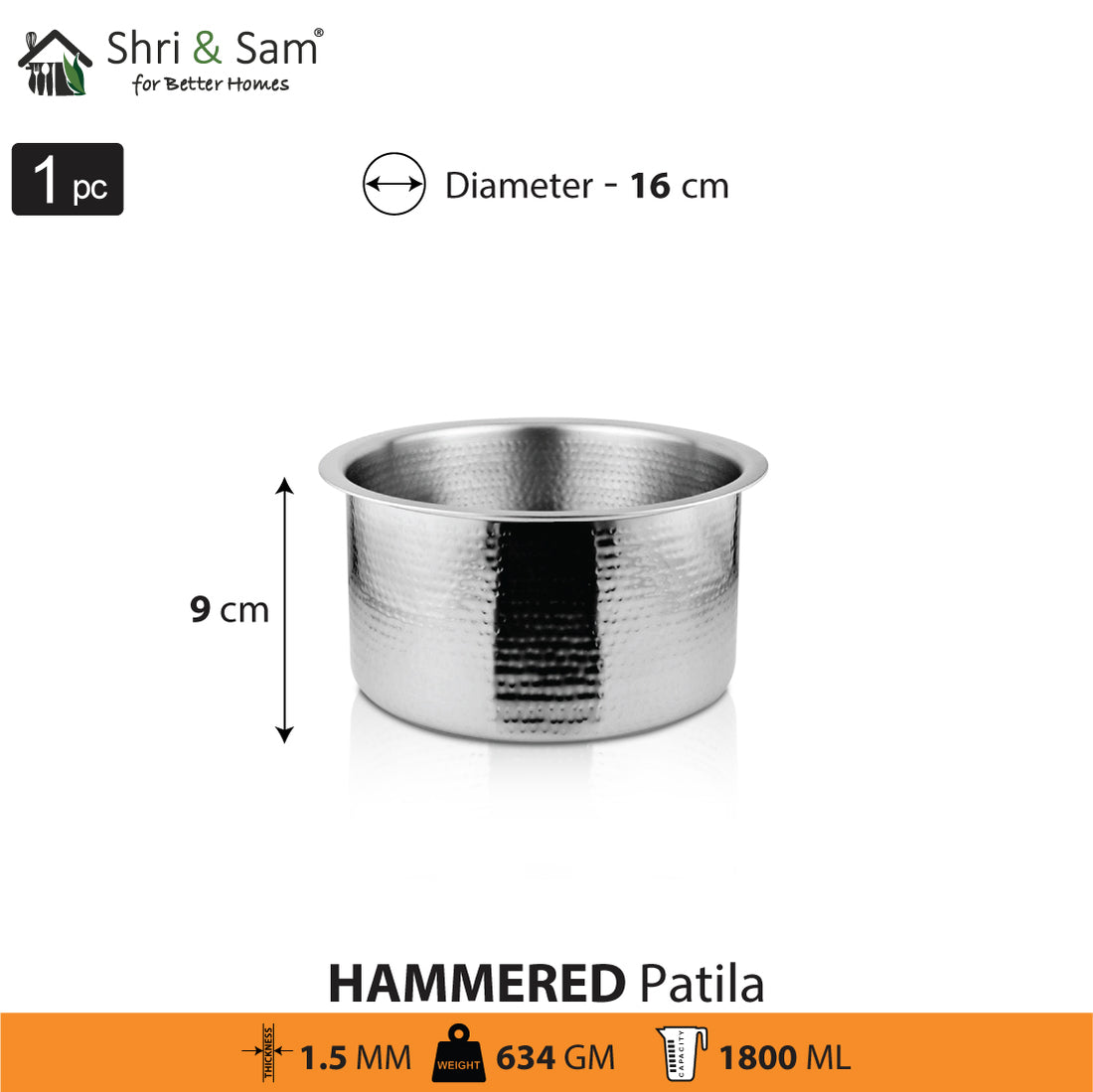 Shri & Sam Stainless Steel Heavy Weight Hammered Patila