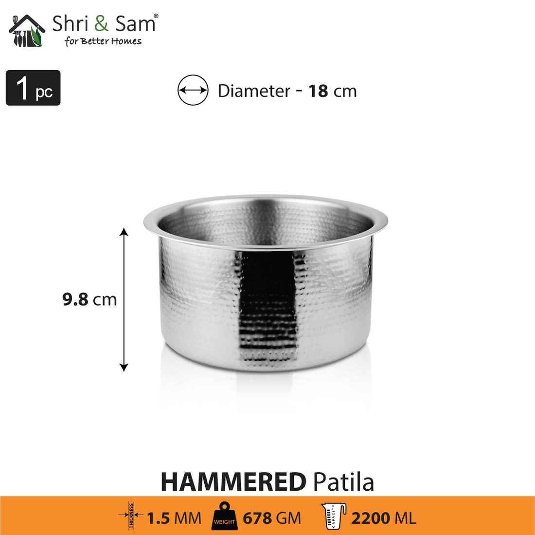 Shri & Sam Stainless Steel Heavy Weight Hammered Patila