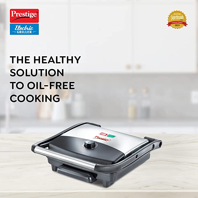 Prestige PEG 1.0 Electric Grill 1500 W with Detachable Oil Collector (Silver and Black)