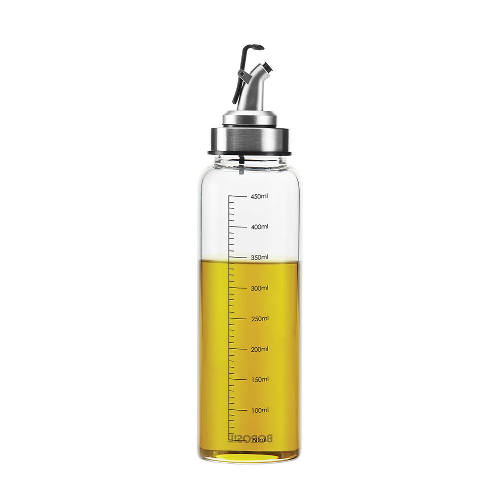 Borosil Borosilicate Glass Oil Dispenser,500 ML |Silver|