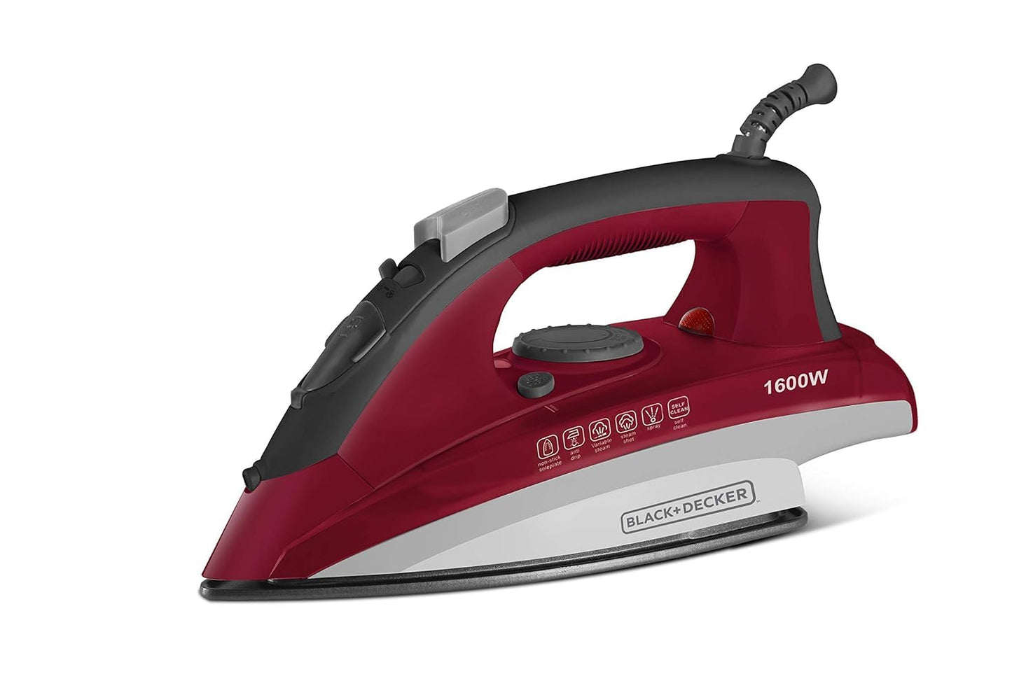 Black+Decker Steam Iron | 1600 Watts | Red + White | Non-Stick Ceramic Sole |