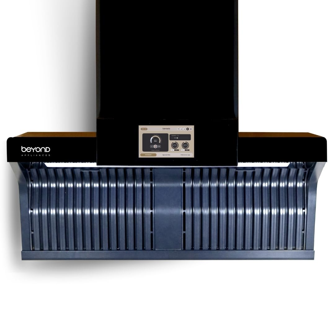 Beyond Appliances Orion Chimney with Smart Screen & Speaker 90 cm 1400 m3/hr Filterless Auto Clean (Black)