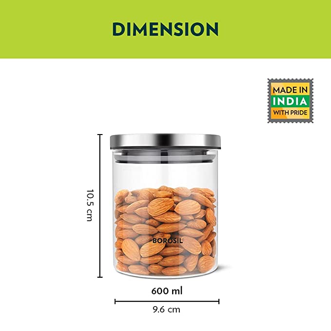 Buy Borosil Classic Glass Jar Air Tight Storage Container |600 ml|