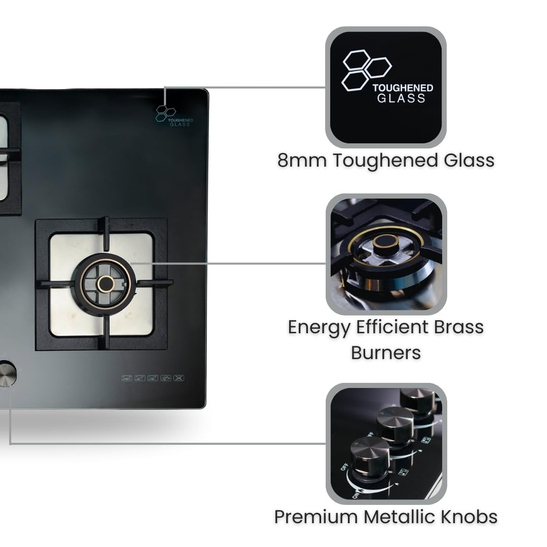Beyond Appliances Smart Timer Dorado Hobtop 3 Burner with Flame Failure Detection 75cm, Black