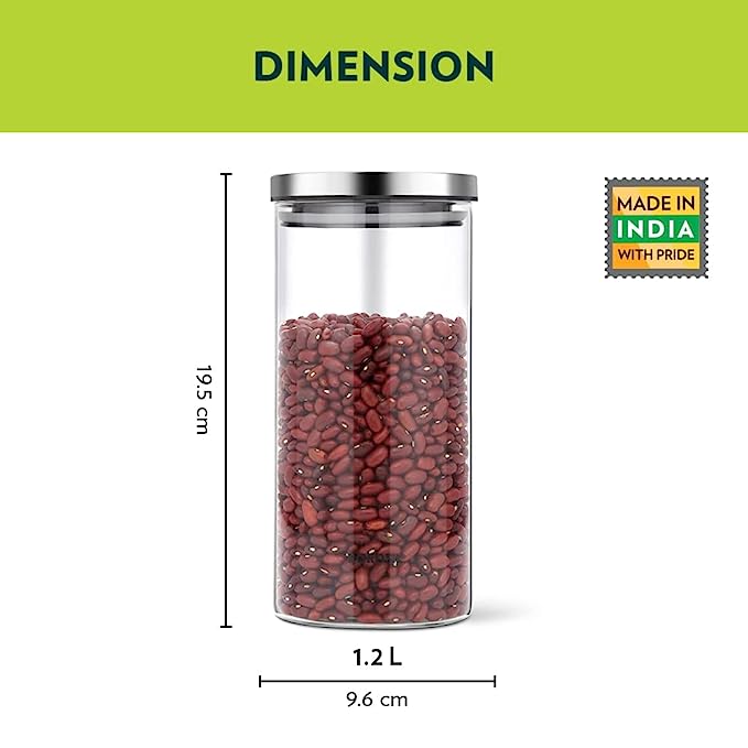 Buy Borosil Classic Glass Jar with Stainless Steel Lid |1200ml|