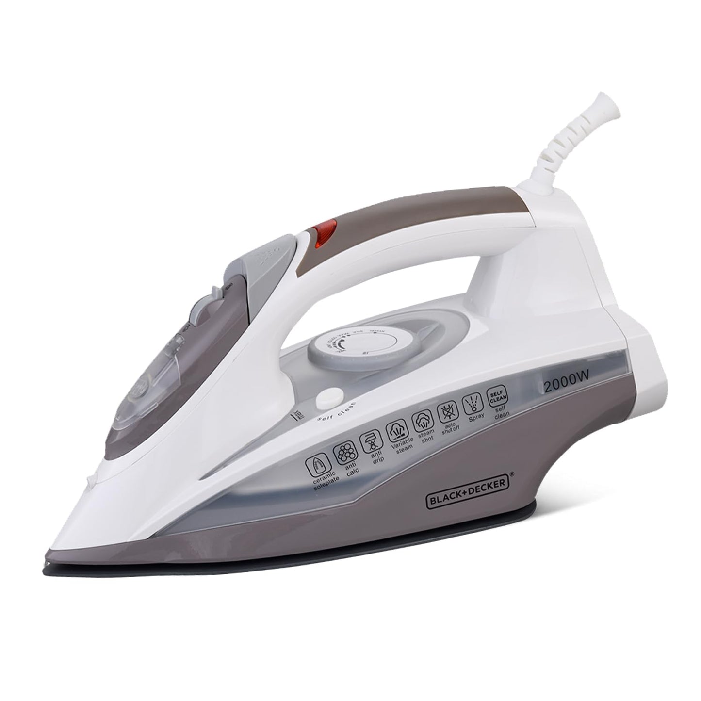 Black + Decker 2000W Steam Iron Press with Auto Shut Off | Grey + White |