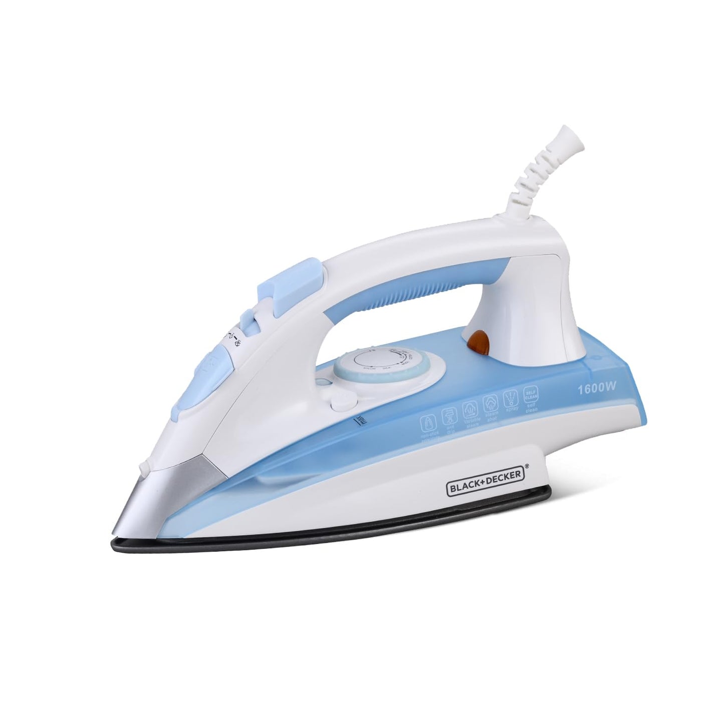 Black+Decker Steam Iron | 1600 Watts | Blue + White | Non-Stick Ceramic Sole |