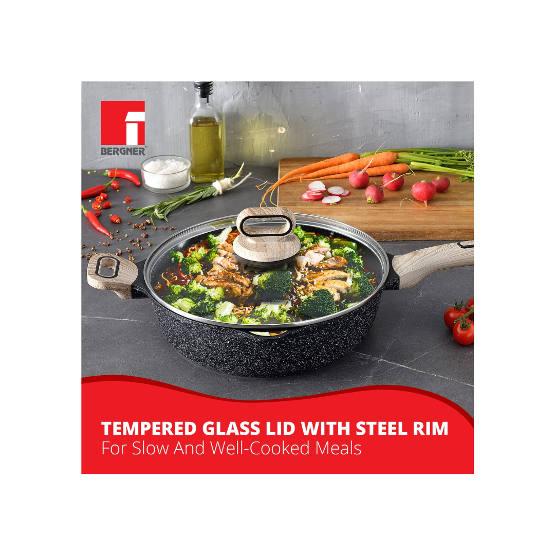 Bergner Non-Stick Deep Frypan with Glass Lid |28cm |3.2L