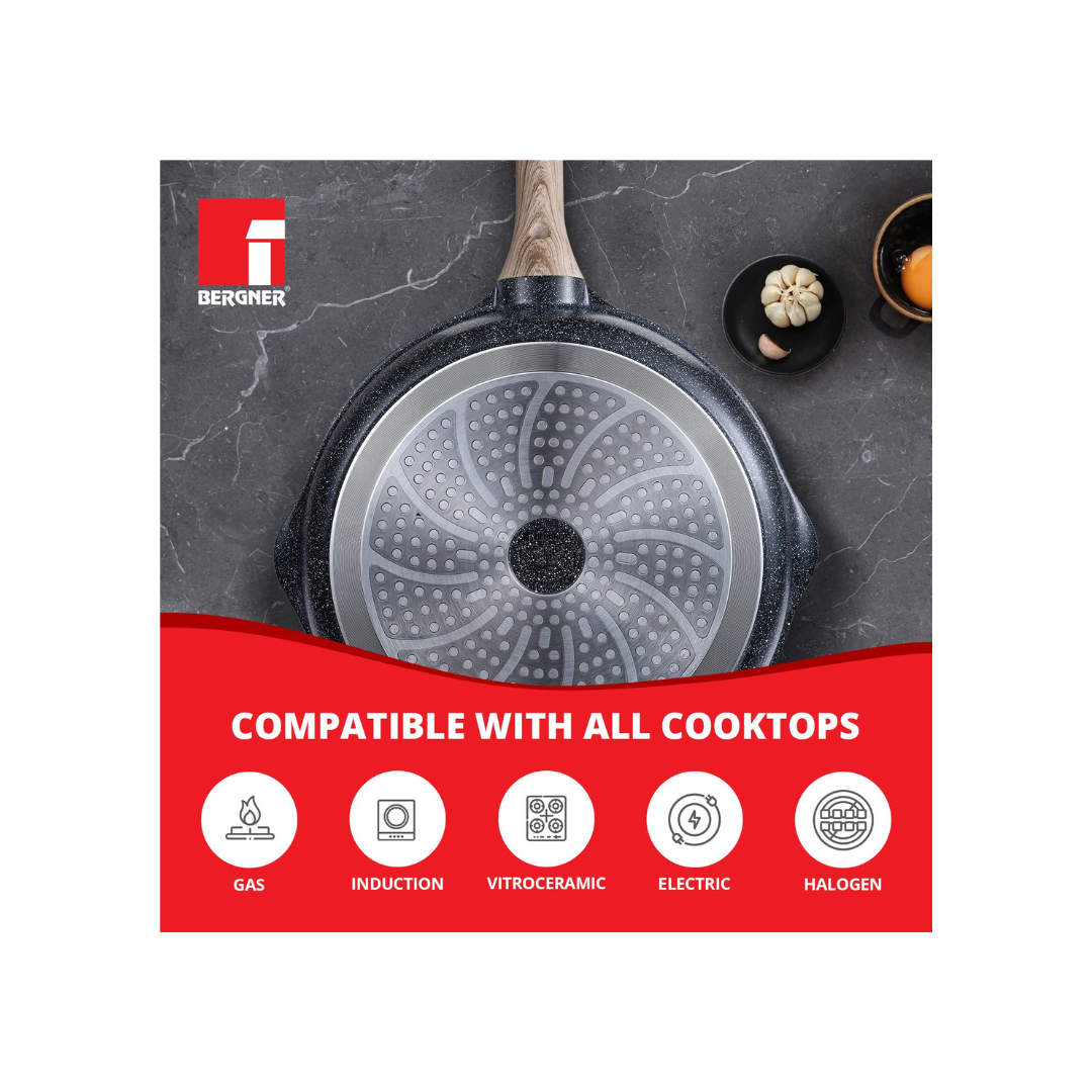 Bergner Non-Stick Deep Frypan with Glass Lid |28cm |3.2L