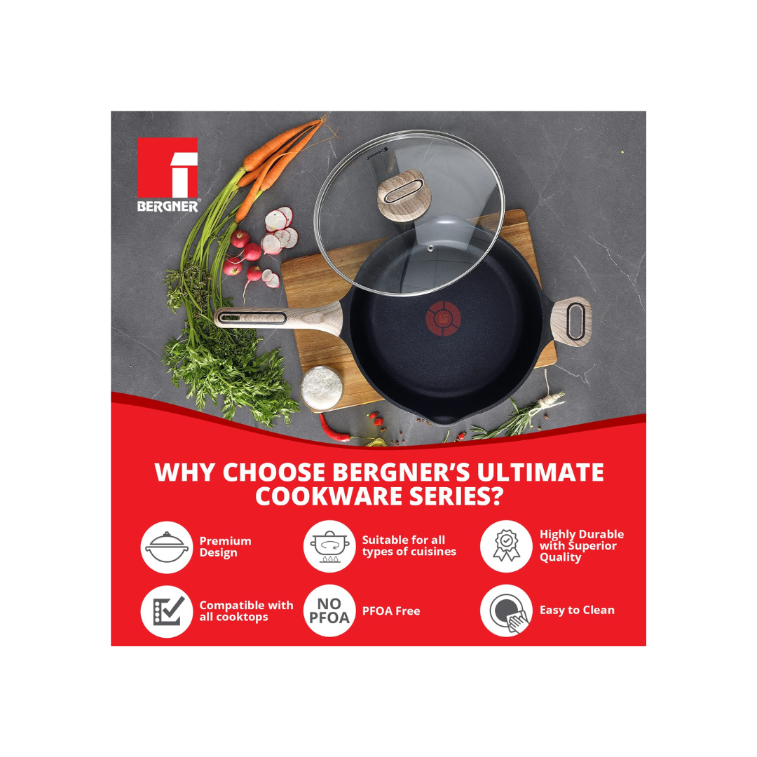 Bergner Non-Stick Deep Frypan with Glass Lid |28cm |3.2L
