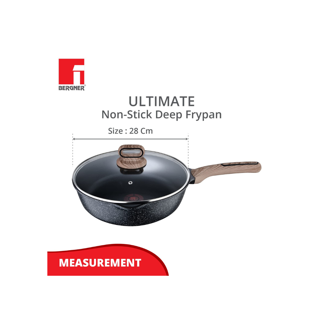 Bergner Non-Stick Deep Frypan with Glass Lid | 28cm | 3.2L |