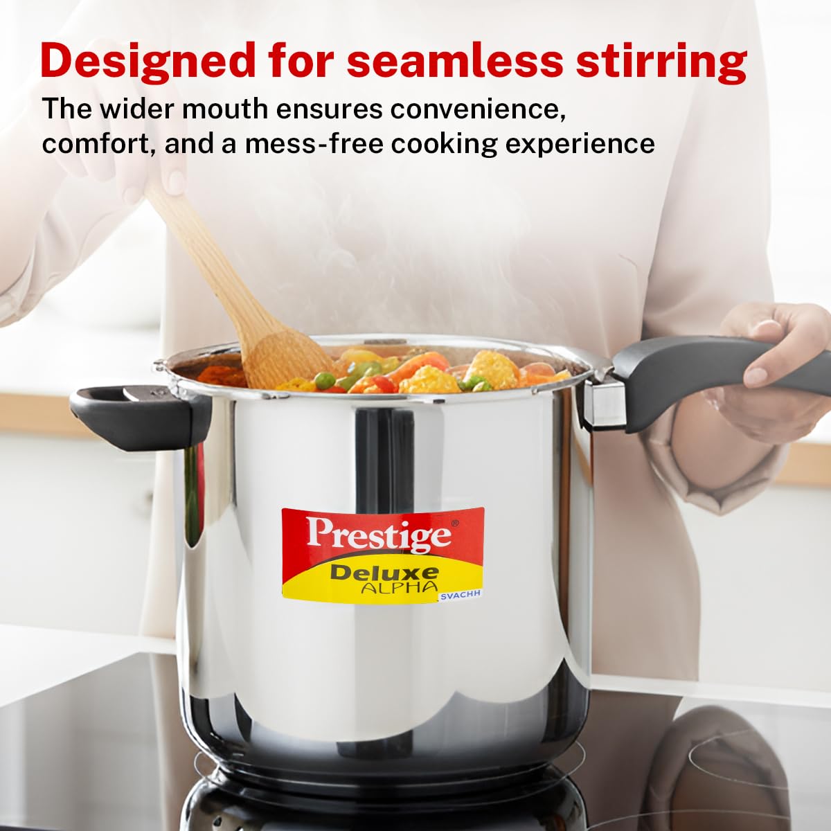 Prestige Deluxe Alpha Stainless Steel Pressure Cooker | 10 Litre | 10 Years Warranty | Large |
