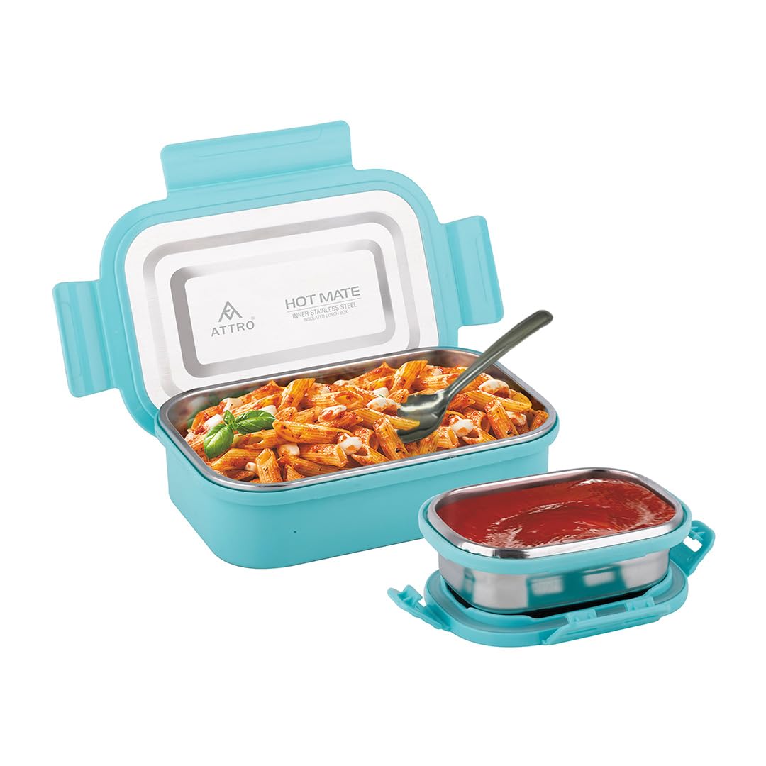 Attro Hot Mate SS Lunch Box | Airtight Leak Proof | Unbreakable | 4 Side Lock |