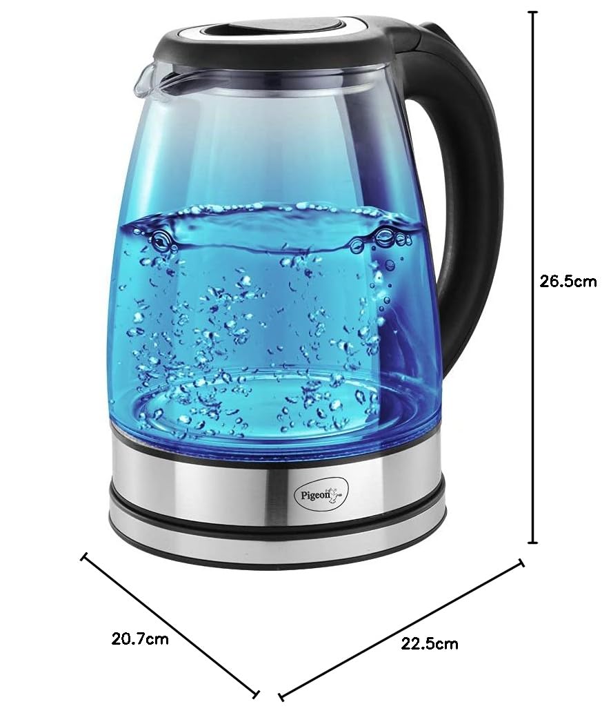 Pigeon Crystal Glass Electric Kettle | 1.8 Litre | Blue LED Illumination | 1500 Watts | Silver |