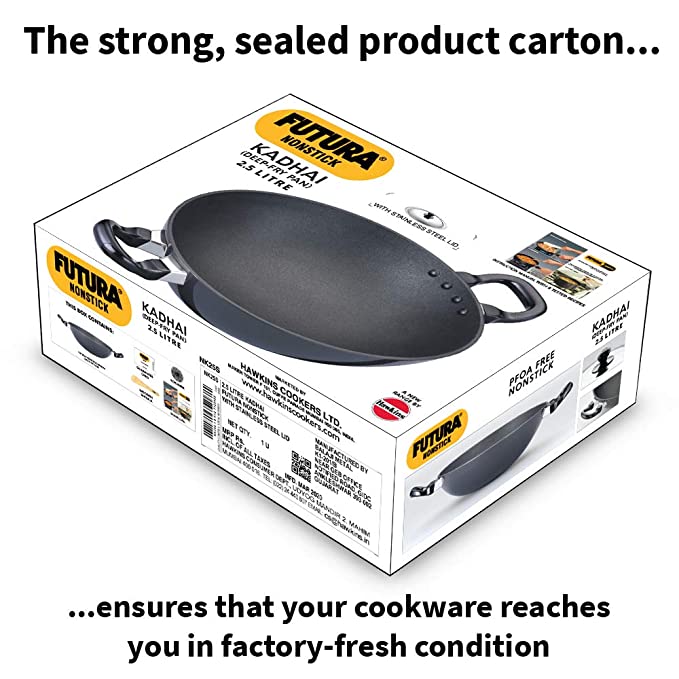 Hawkins Futura Nonstick Kadhai 2.5 L, 26 cm, 3.25 mm