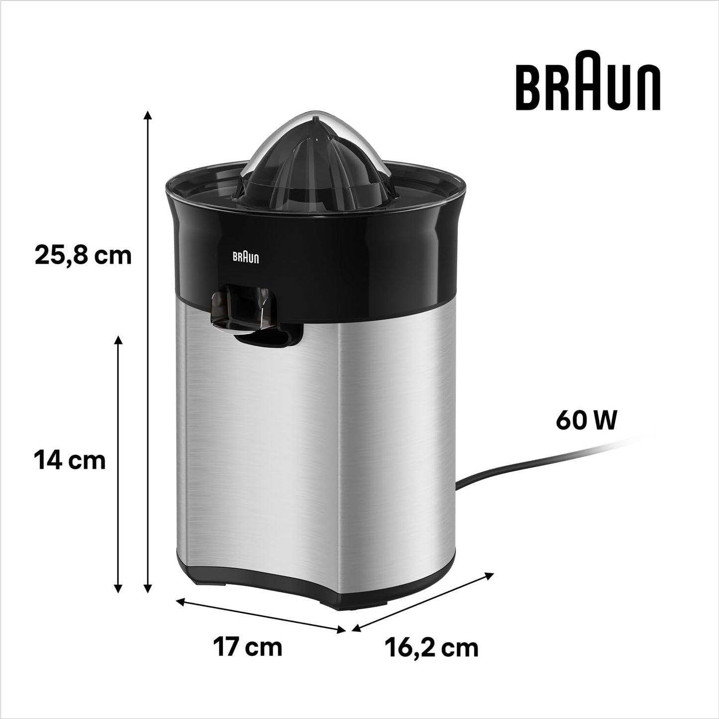 Braun Quick 5 Citrus Juicer | 60 W | Black | Smart Pulp Control |