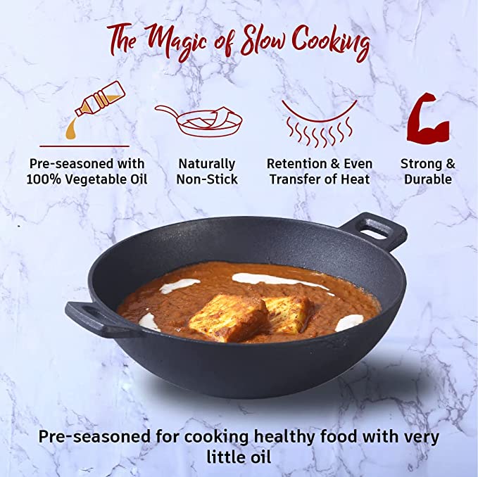 Wonderchef Forza Cast-Iron Kadhai, 24 cm 1.9L, 3.8mm