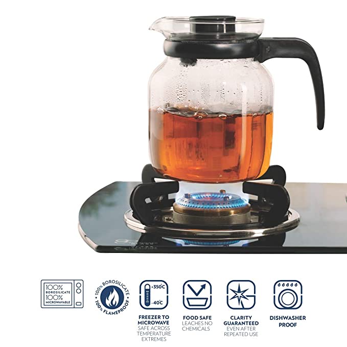 Borosil Carafe Flame Proof Glass Kettle With Strainer |1 Litre|