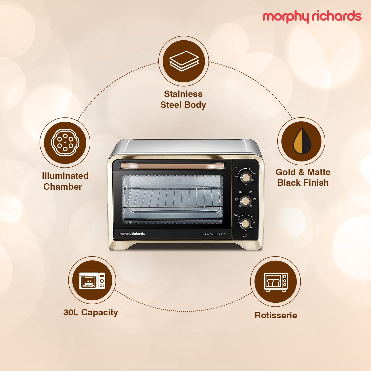 Morphy Richards 30Ltr OTG | Gold | Stainless Steel Oven |