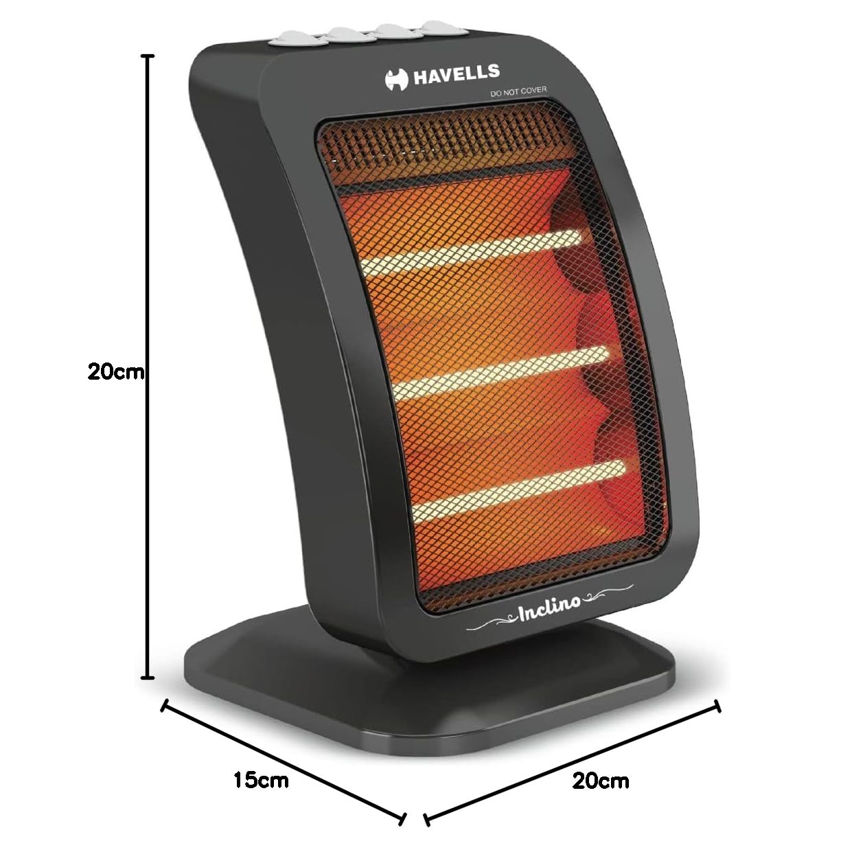Havells Inclino | 1200 Watt | 3 Rod Halogen Heater | Black |