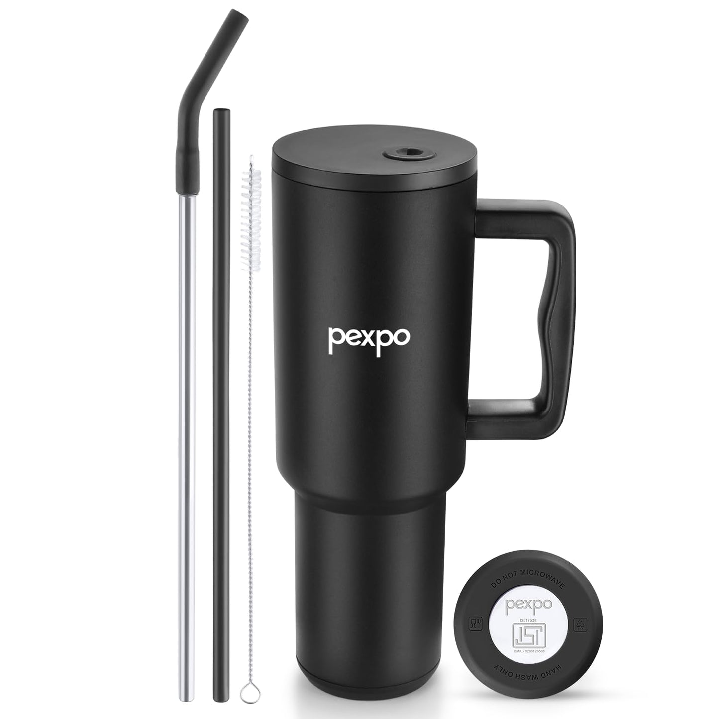 Pexpo Stainless Steel Tumbler with Handle | Stanzy Black | 1200ml |
