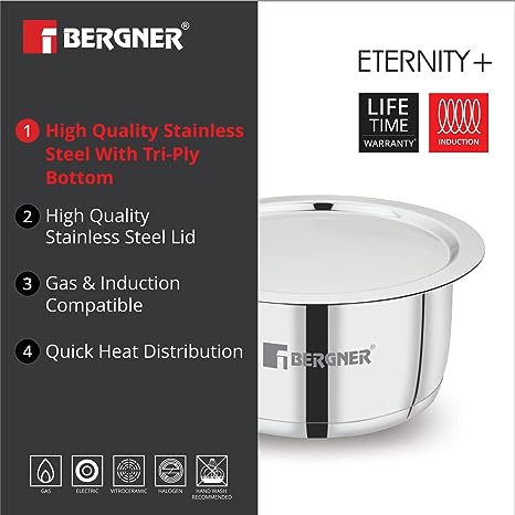 Bergner Eternity Stainless Steel Tope/Patila with Induction Compatible