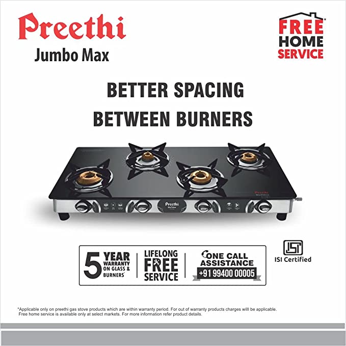 Preethi Blu-Flame Jumbo Max Glass Top 4 Burner