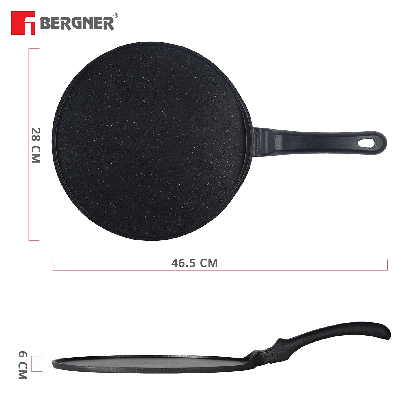 Bergner Senator Die-Cast Aluminium Non Stick Tawa, 28cm, Black