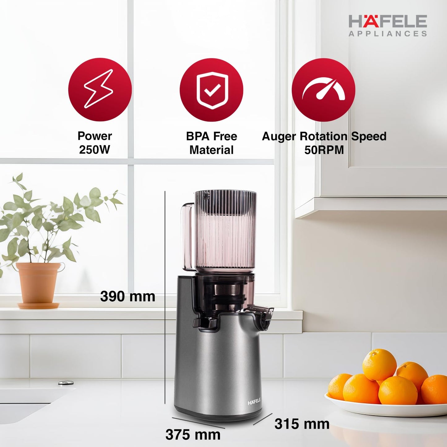Hafele Magnus Prime Cold Press Juicer | Max Nutrition | 250W | Black |