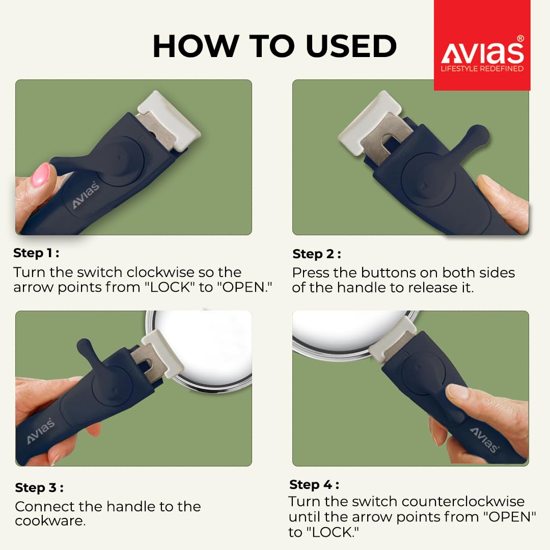 Avias Detachable Cookware Handle | Removable Pan Handle | Black |