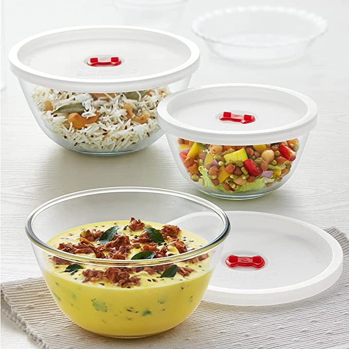 Borosil Serving & Mixing Glass Bowls Set of 3 (500 ml + 900 ml + 1.3 L)