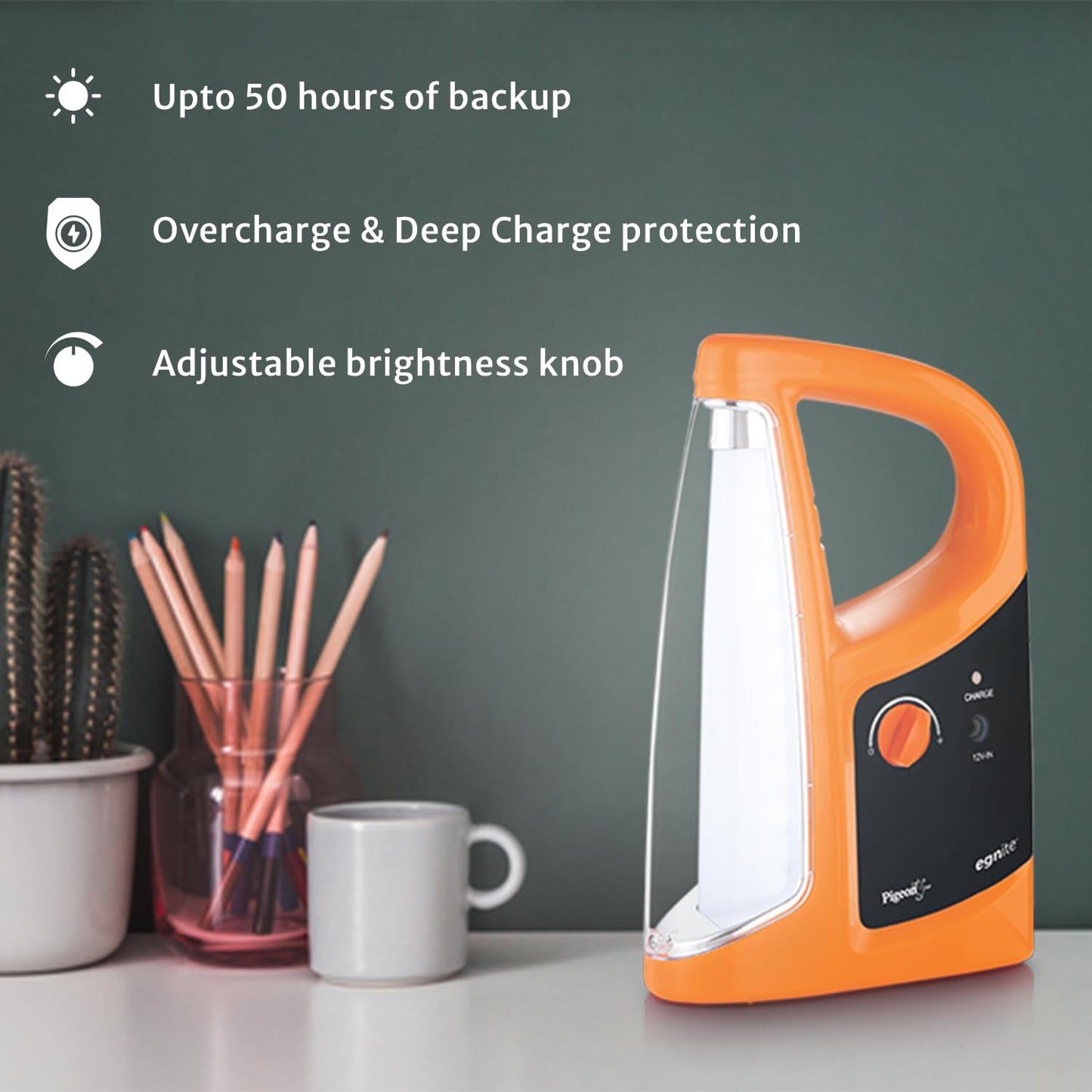 Pigeon Egnite LED Rechargeable Emergency Lamp 1600 mAh | Orange |