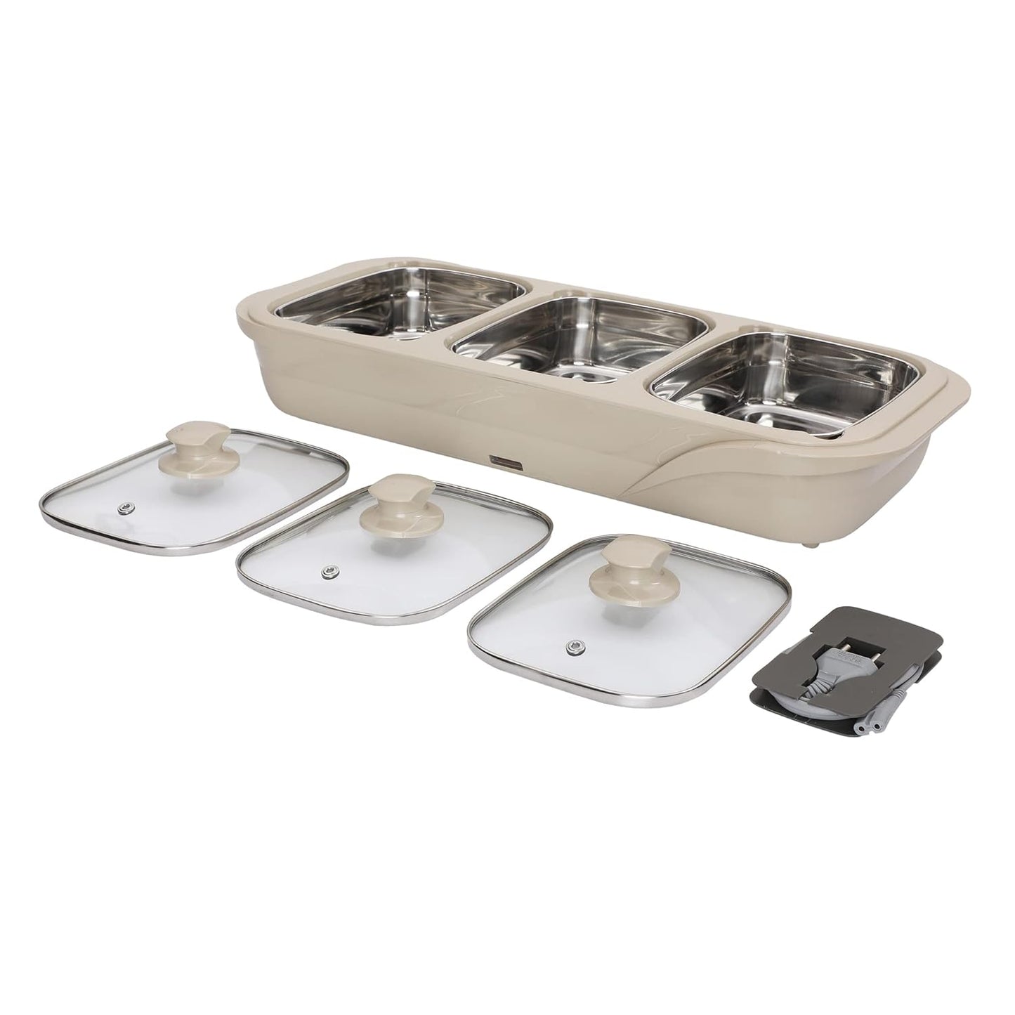 Jaypee Plus 3-in-1 Electric Casserole Set | 1000ml x3 Stainless Steel Buffet Server | Beige |
