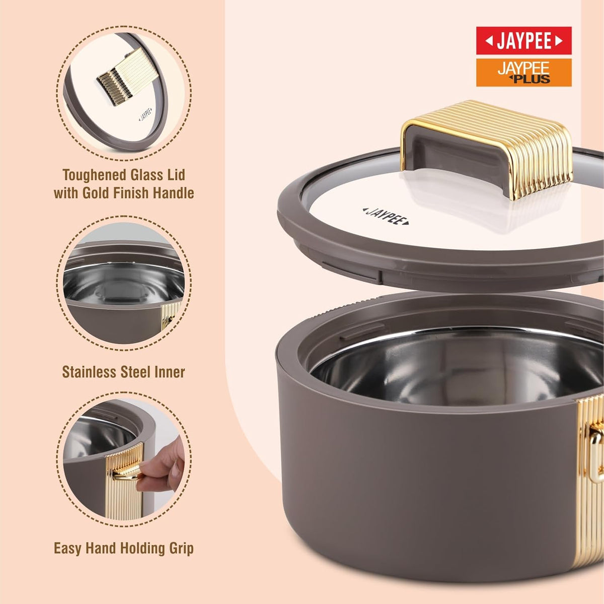 Jaypee Regalia Klass Inner Stainless Steel Casserole | 1500ml | Chocolate |