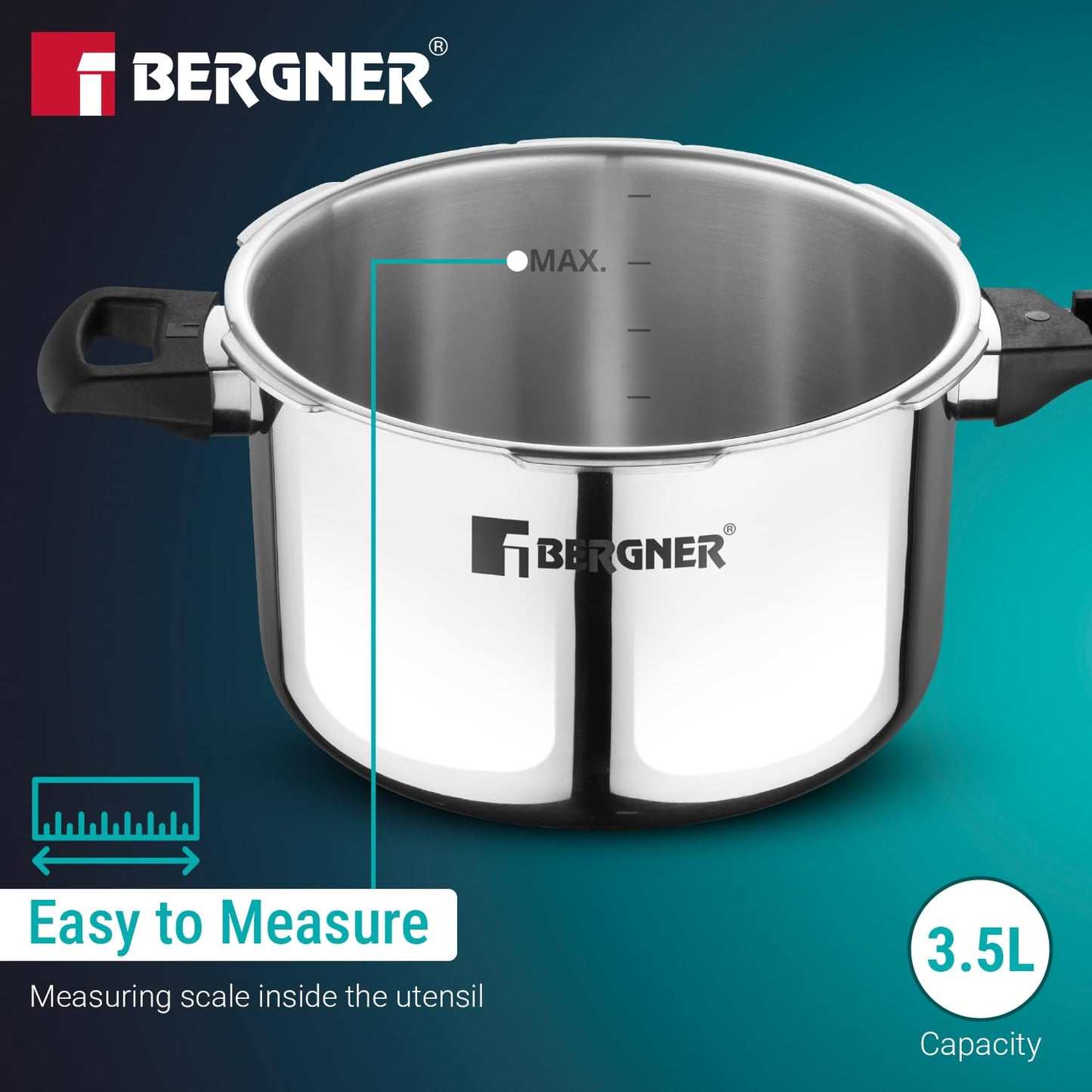 Bergner Argent Elements Triply Stainless Steel | 3.5 L | Outer Lid Pressure Cooker