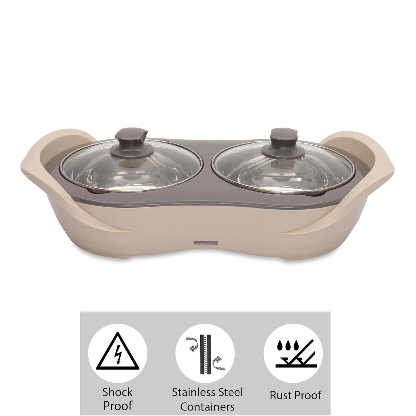 Jaypee Plus 2-in-1 Stainless Steel Electric Casserole Set | 1150ml x2 | Food Warmer & Buffet Server | Beige |