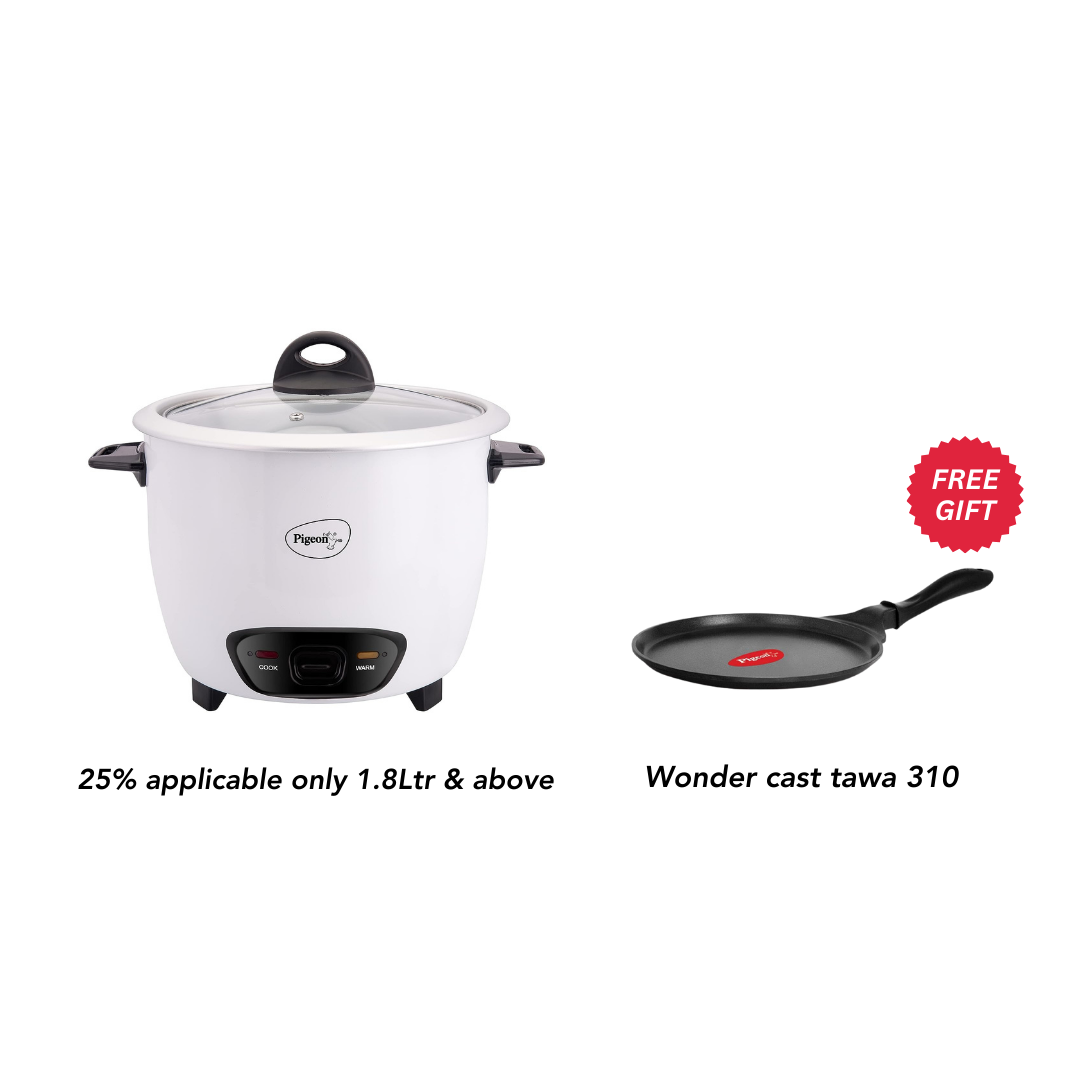 Pigeon Joy Electric Rice Cooker 1.8 Liter + Wonder Cast Tawa 310 Worth