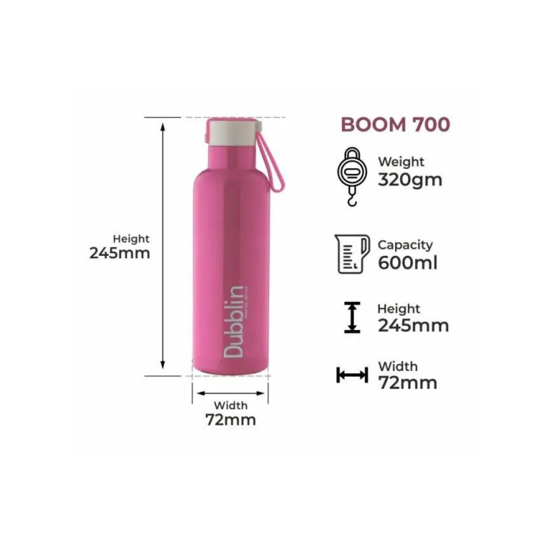 Dubblin Boom Stainless Steel Water Bottle | Pink | 700ml |