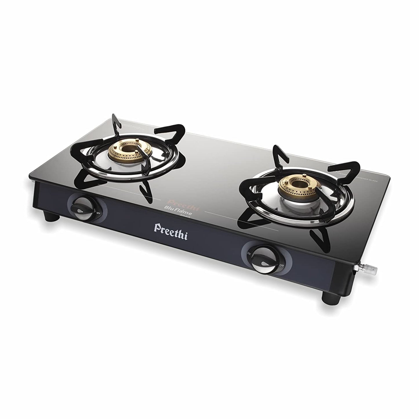 Preethi Blu Flame Smart Glass top 2 Burner Gas Stove (Black, Manual)